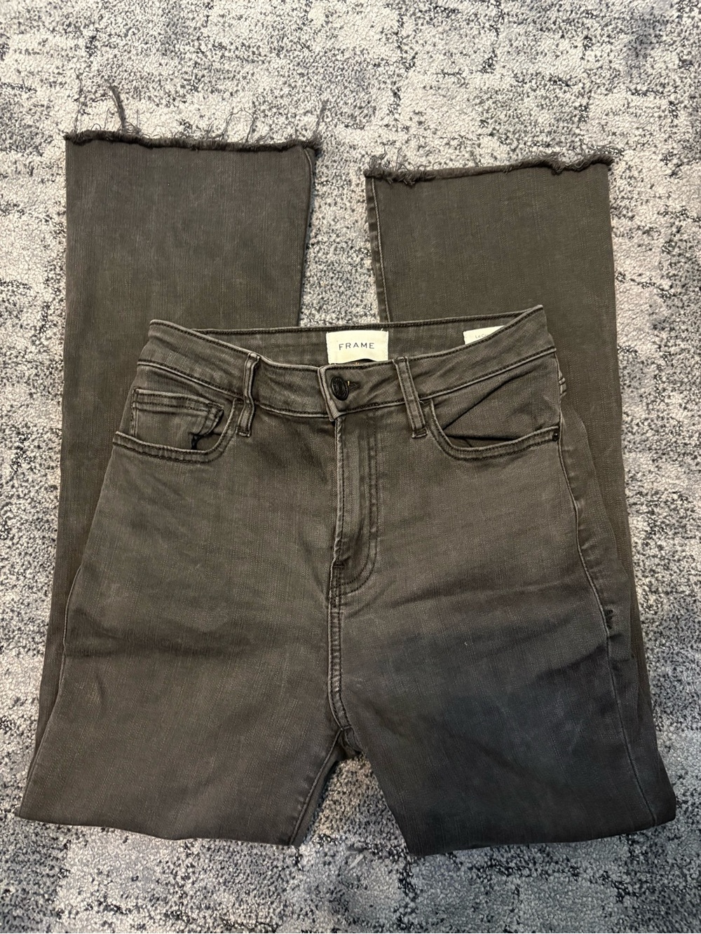 FRAME Le Crop Mini Boot Raw Hem Jeans Faded Black Size 27